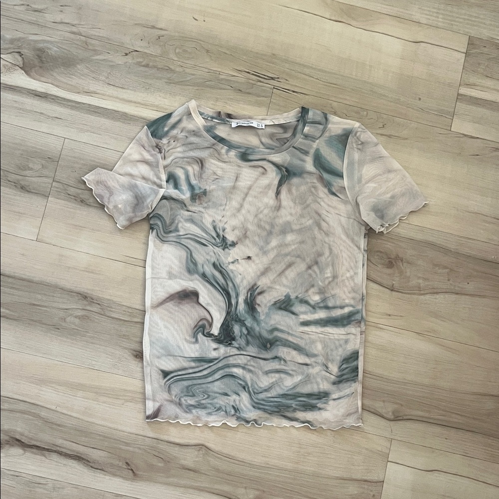 Stradivarius Abstract Mesh Top in Gray and Blue